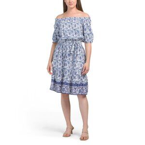 BEACH BY BEACHLUNCHLOUNGE Blue Off The Shoulder Printed Midi Dress